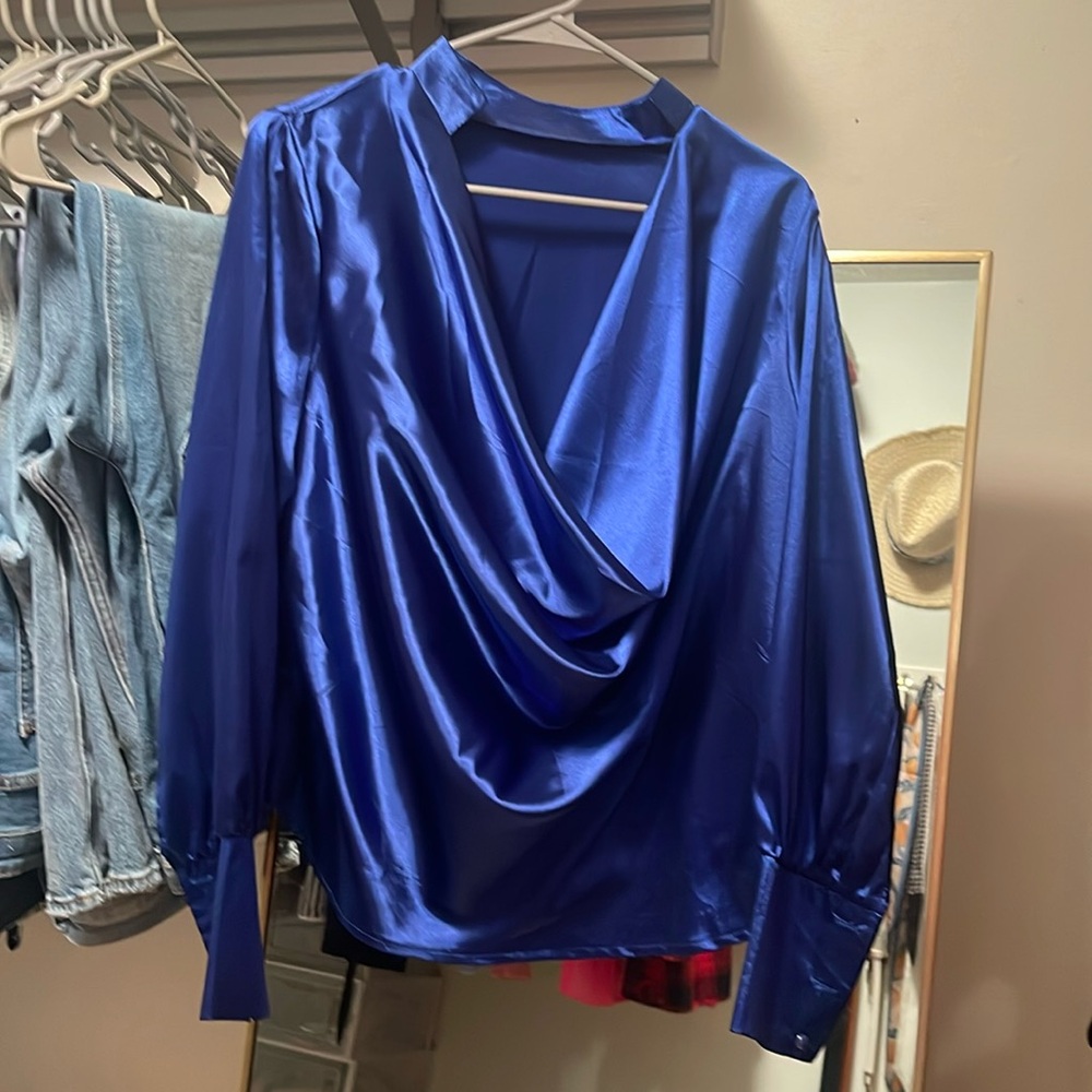 Plunging neck satin blouse